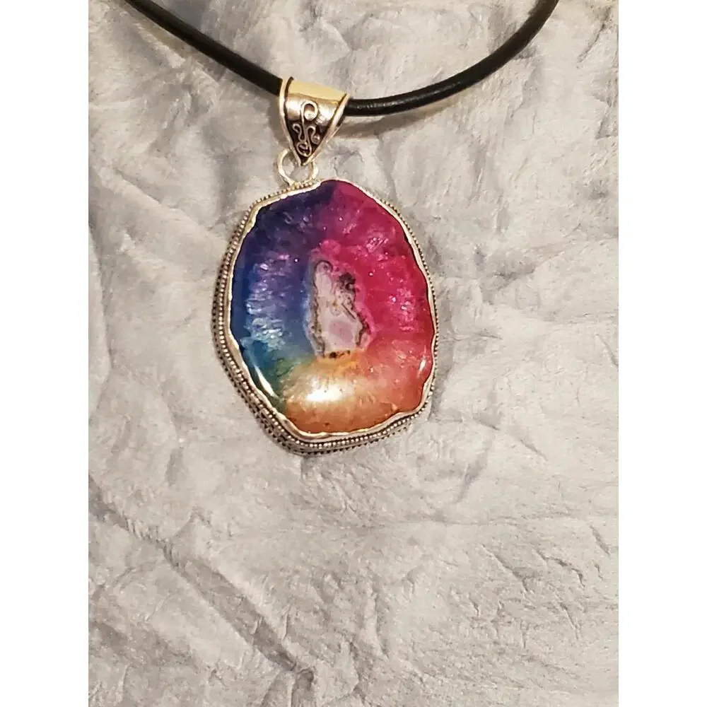 925 large solar rainbow quartz necklace - Picture 4 of 12
